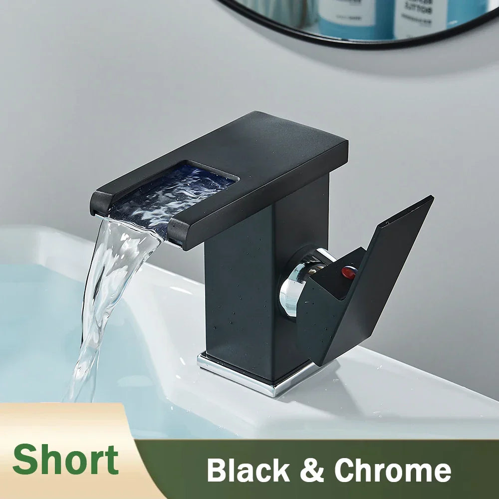 Decorbites™ LED Schwarzer Wasserfall Beckenarmatur: Deckengemontierter Hydroelektrischer Mischbatterie Hahn