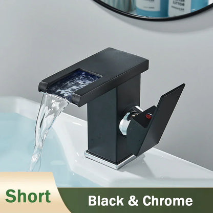 Decorbites™ LED Schwarzer Wasserfall Beckenarmatur: Deckengemontierter Hydroelektrischer Mischbatterie Hahn