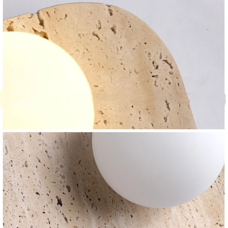 Decorbites™ LED Wandlampe 2 Glasball Weiß, Gelber Travertin-Stein Innenbeleuchtung