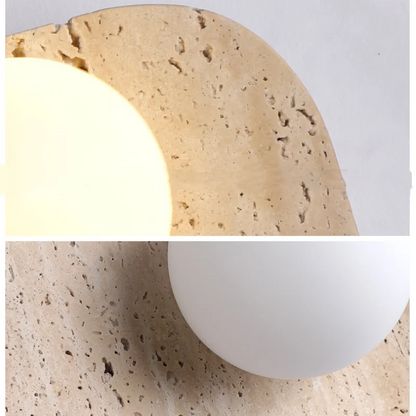 Decorbites™ LED Wandlampe 2 Glasball Weiß, Gelber Travertin-Stein Innenbeleuchtung