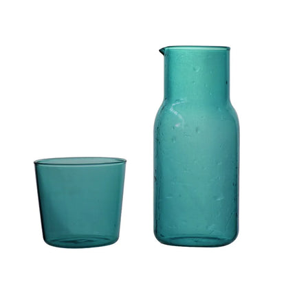 Decorbites™ 550ml Bettseitiges Wasserkaraffe- und Glas-Set in Blau, Bernstein, Türkis, Grau Glas