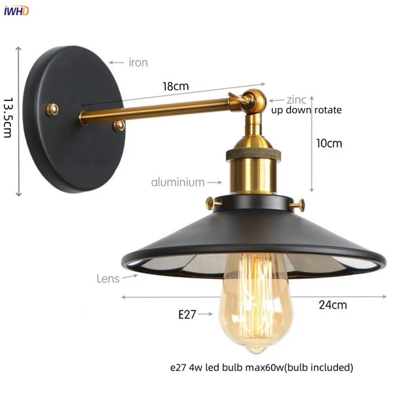 DecorBites™ Gold Industrial LED Wall Lamp for Loft Stair & Bedroom Lighting