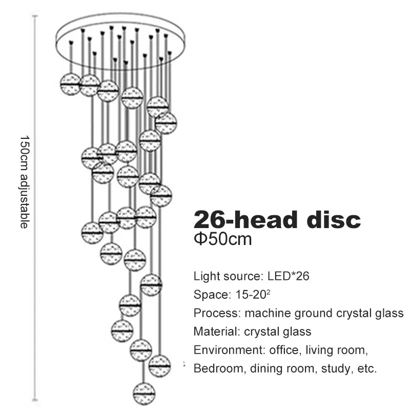 DecorBites™ Crystal Ceiling Chandelier for Staircase & Hallway, Elegant Long Cable Pendant Light