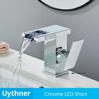 DecorBites™ LED Waterfall Bathroom Sink Faucet Hot Cold Mixer Tap Deck Mounted