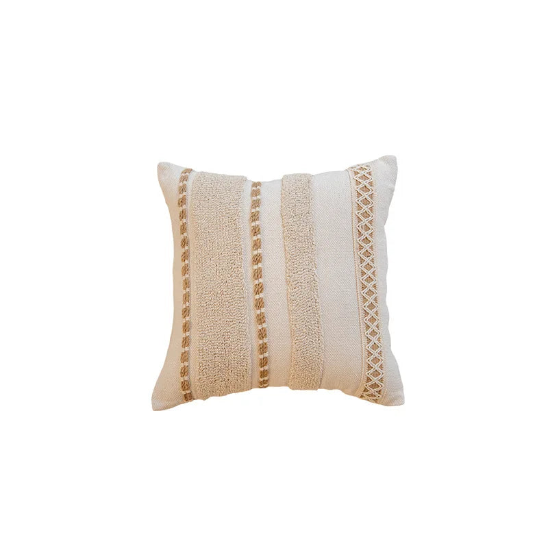 DecorBites™ Geometric Tufted Cushion Cover with Handmade Tassels & Patchwork