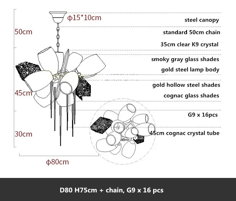Decorbites™ Glas-Schirme LED-Kronleuchter Treppen Kunst Metall-Beleuchtung Luxus-Kette Hängelampe