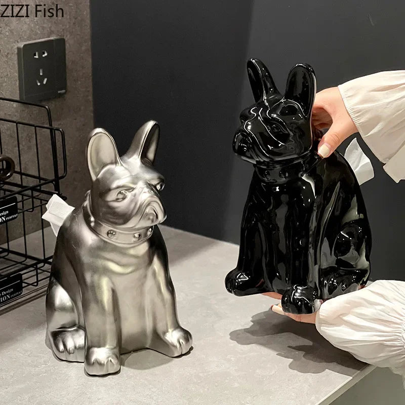 Decorbites™ Französische Bulldogge Keramik-Tissue-Box - Kreative Schreibtisch-Dekoration für Zuhause und Büro