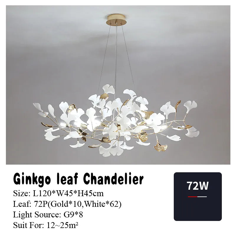 Gold Branch Chandelier 125cm Porcelain Leaves