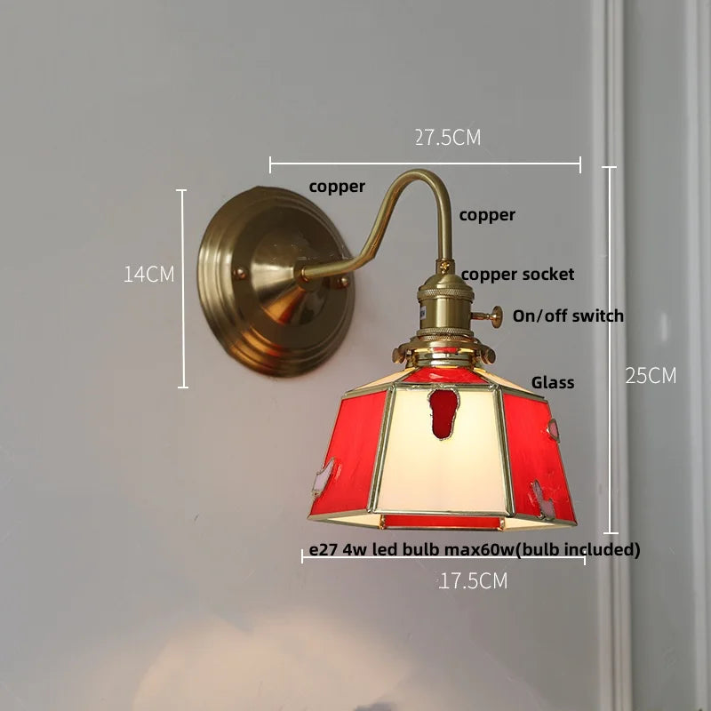 Decorbites™ Grünes Glas LED Wandapplikation mit Kupferknopf-Schalter Vintage-Loft-Treppenlicht
