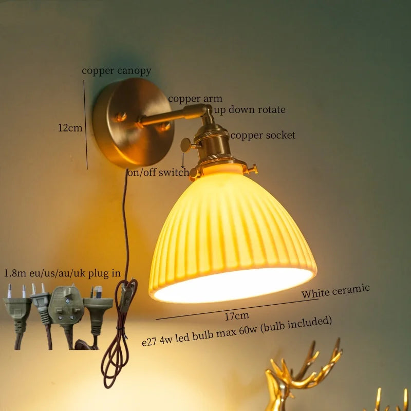 Copper Ceramic Wall Lamp White Ceramic Loft