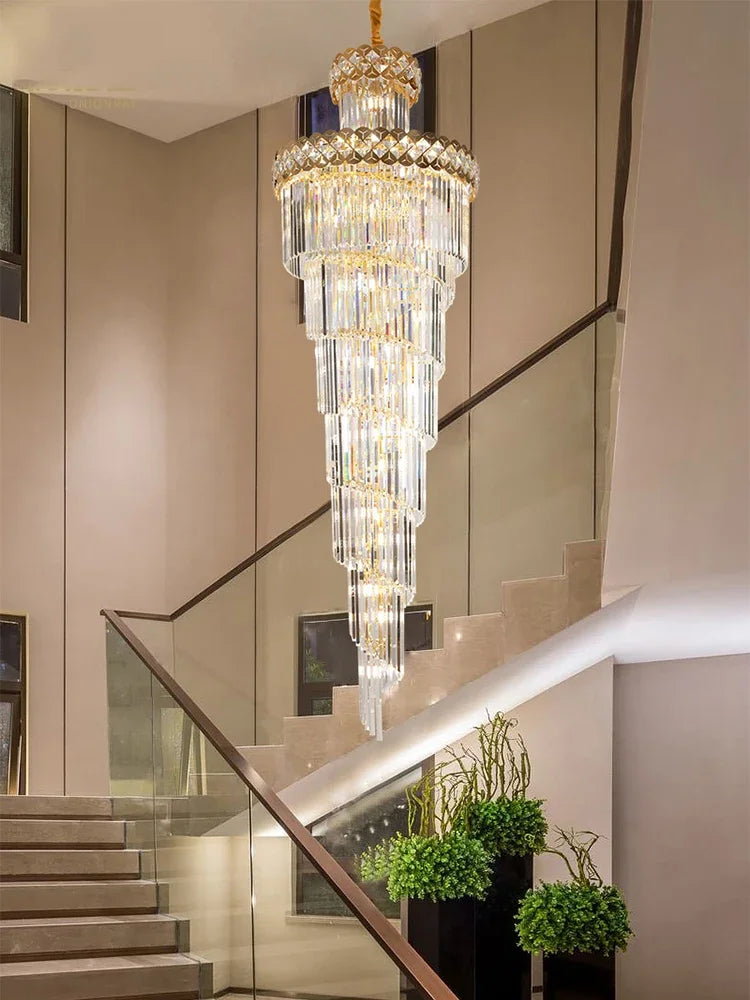 Decorbites™ Gold Edelstahl Kristall-Kronleuchter Anhängerleuchte für große Wohnräume, Treppenhaus Glam
