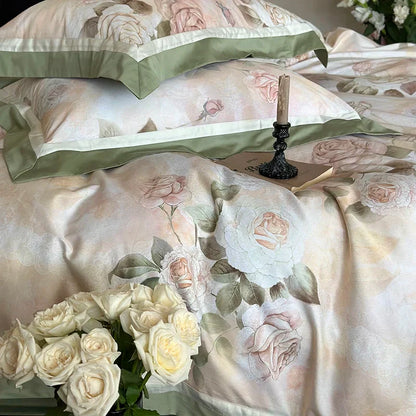 Decorbites™-Ägyptische-Baumwoll-Bettwäsche-Set mit französischem Rosenblumenmuster und vintage Charme