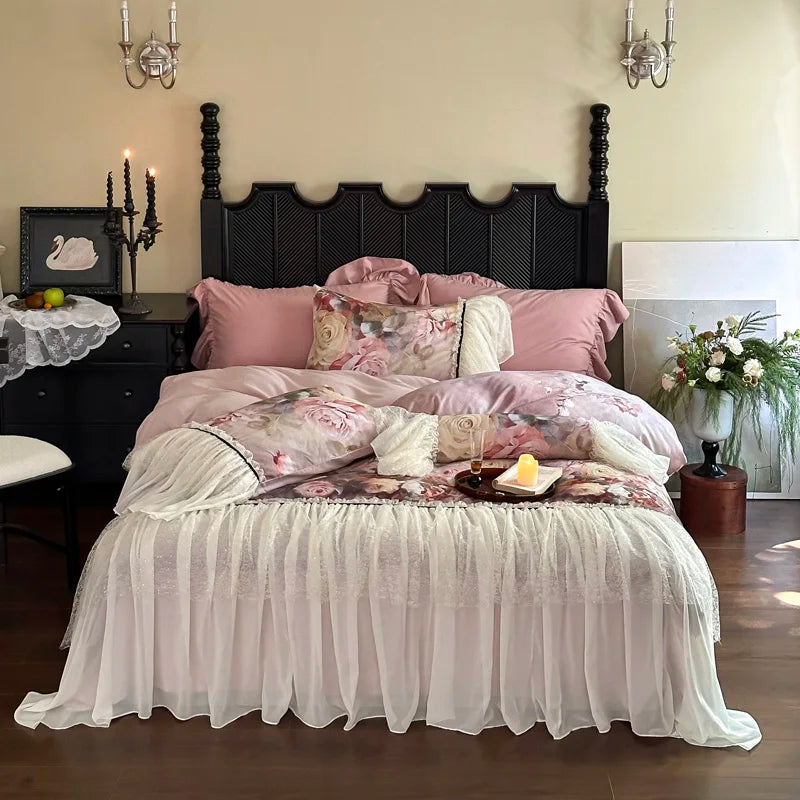 DecorBites™ Double Lace Ruffles Egyptian Cotton Thickened Bedding Set - Duvet Covers, Sheet, Pillowcases