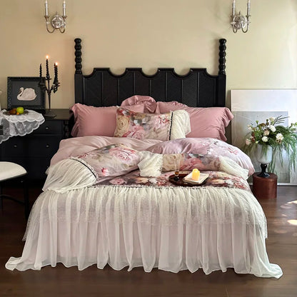 DecorBites™ Double Lace Ruffles Egyptian Cotton Thickened Bedding Set - Duvet Covers, Sheet, Pillowcases