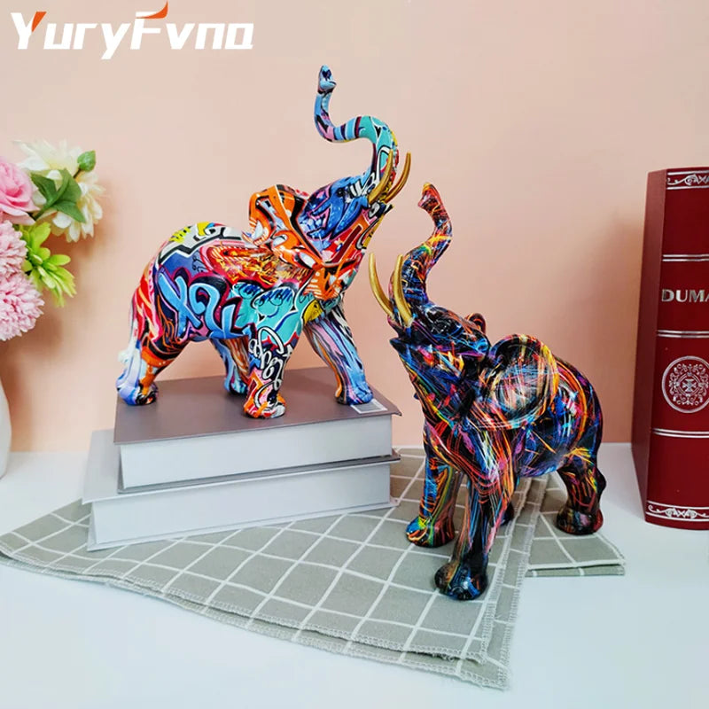Decorbites™ Elefanten-Skulptur: Nordische Malerei Graffiti Harz-Kunstfigur & Heimdekoration Handwerk