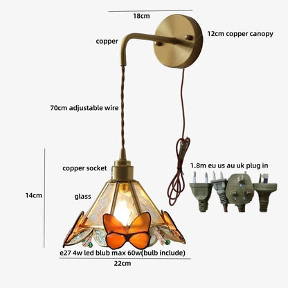 DecorBites™ LED Butterfly Glass Wall Lamp Sconce with Pull Chain Switch