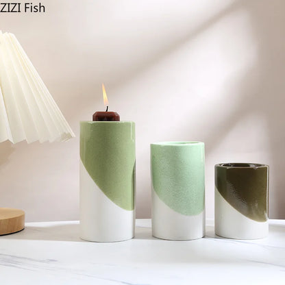 Decorbites™ Grünes Zylinderleuchter-Set für romantische Heimdekoration