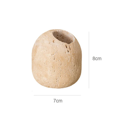 DecorBites™ Beige Travertine Match Holder Vintage Match Jar Natural Marble Dental Care Holder