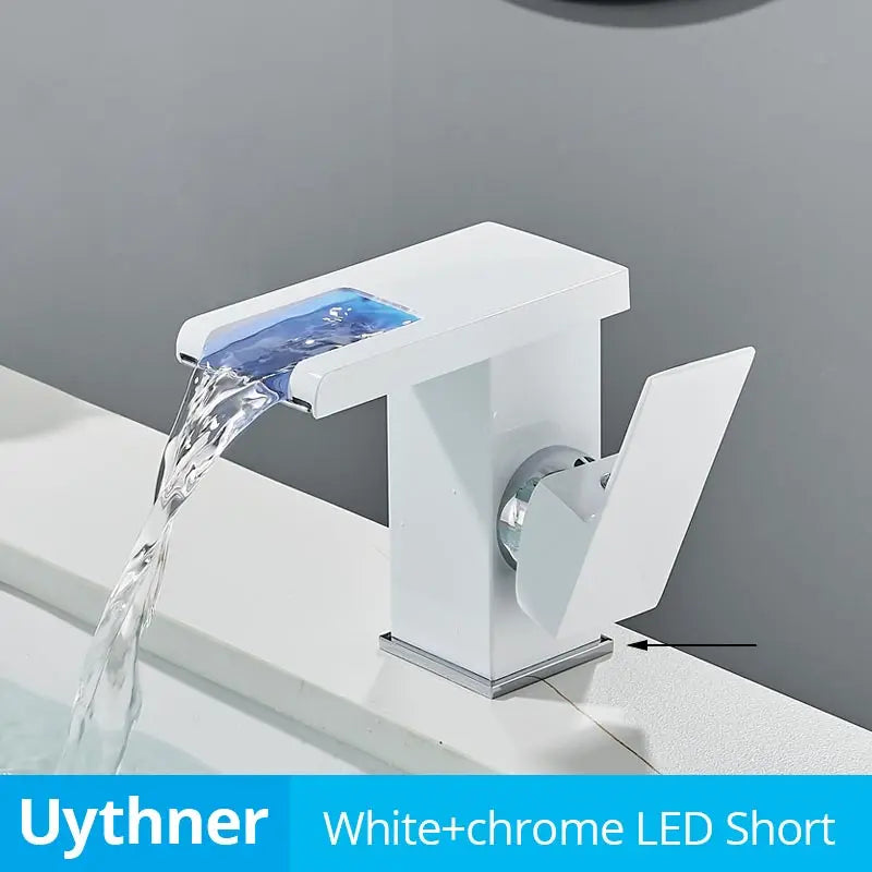 DecorBites™ LED Waterfall Bathroom Sink Faucet Hot Cold Mixer Tap Deck Mounted