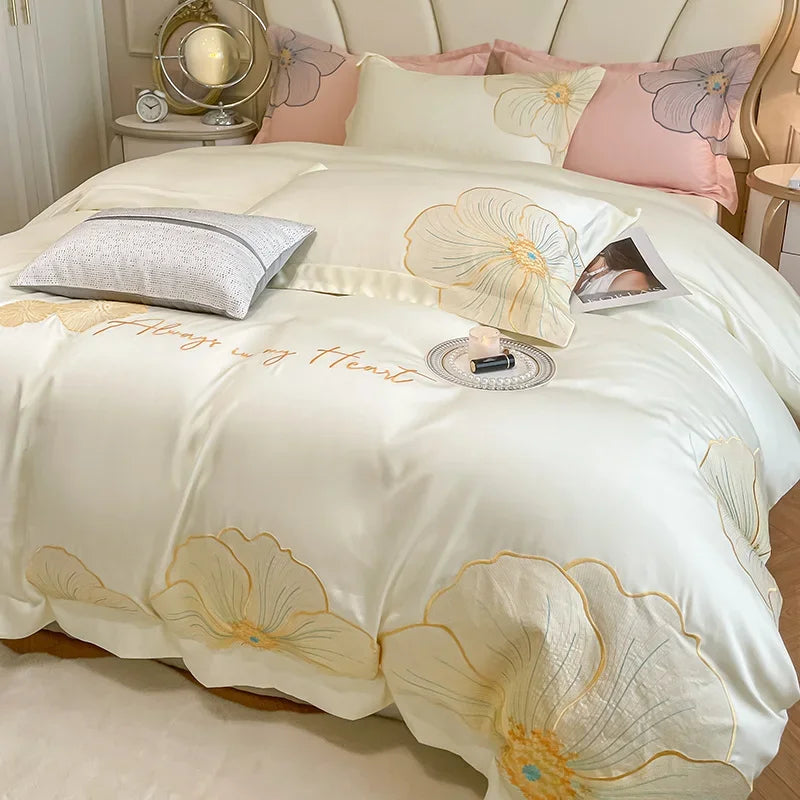 Decorbites™ Besticktes Ägyptisches Baumwoll-Bettwäsche-Set für King Queen RU Bettwäsche