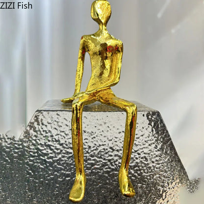Decorbites™ Goldene Figuren-Skulptur: Moderne Schreibtisch-Dekoration für Raumästhetik