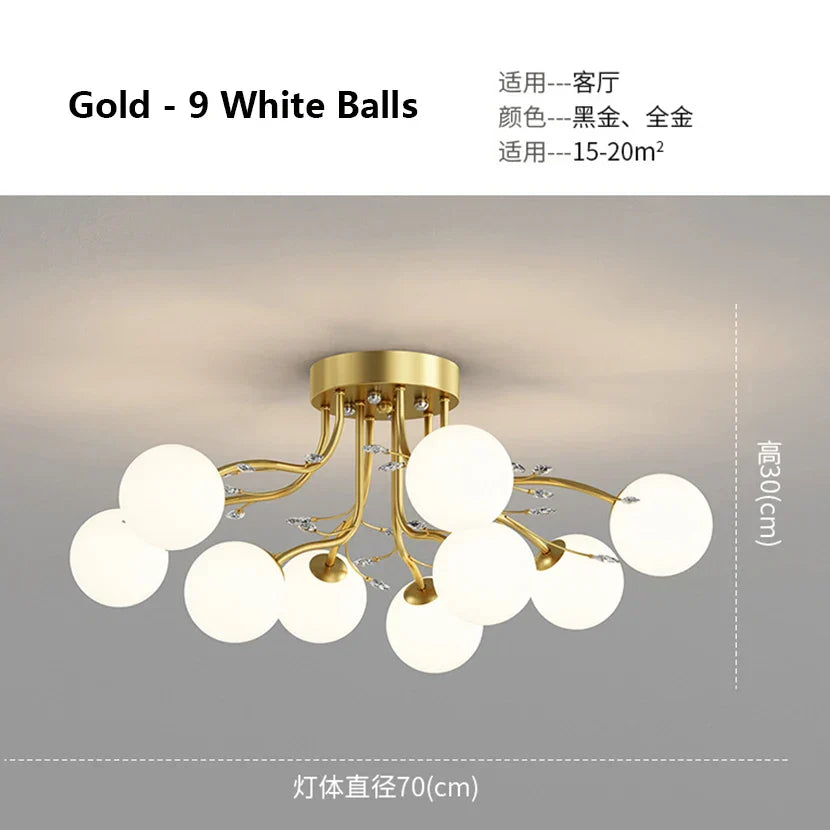 Decorbites™ Glas-Blase-Kugel-LED-Deckenleuchte in Schwarz-Gold-Kristall für Schlafzimmer & Wohnzimmer