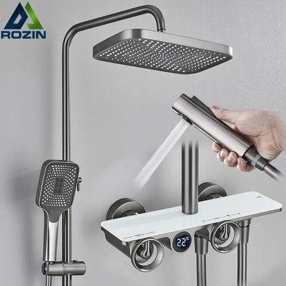Decorbites™ Graue Thermostatische Digitale Duscharmatur mit Regensystem