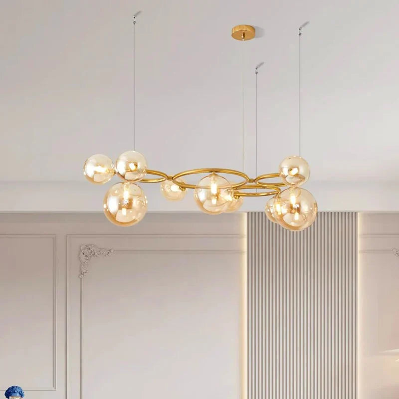 White Minimalist LED Chandelier 9-Head Smoky Grey