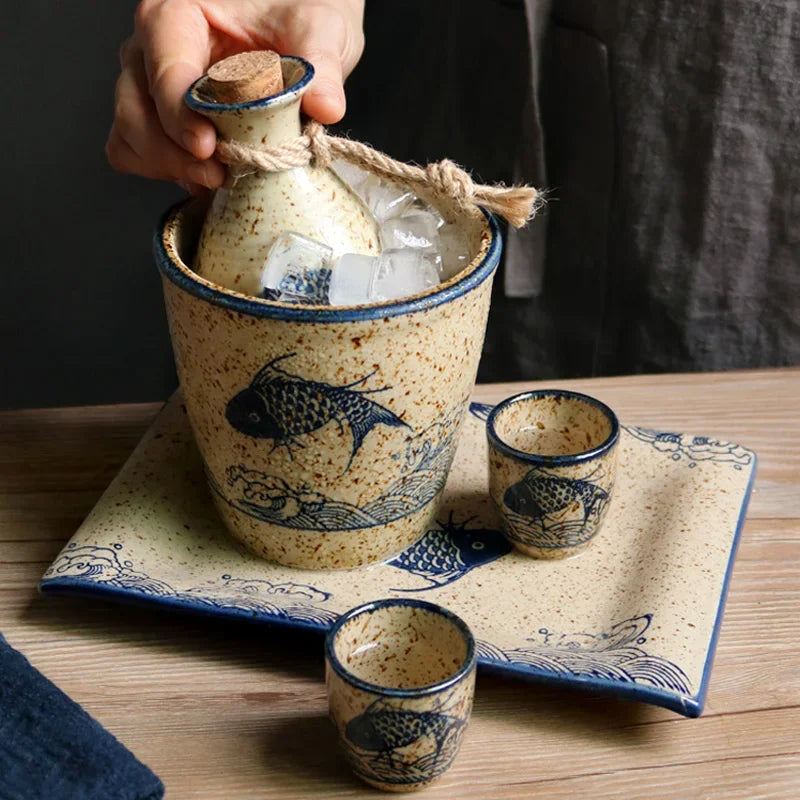 DecorBites™ Japanese Sake Pot Set Handcrafted Ceramic Wine Warmer Vintage Spirits Cup