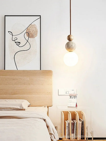 DecorBites™ Cream Style LED Pendant Lamp for Bedroom and Bar - Designer Stone Wood Chandelier