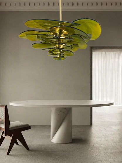 Decorbites™ Grüne Blatt Glas Deckenleuchter - Elegante Vintage-Lüster für Wohnzimmer- und Esszimmer-Dekoration