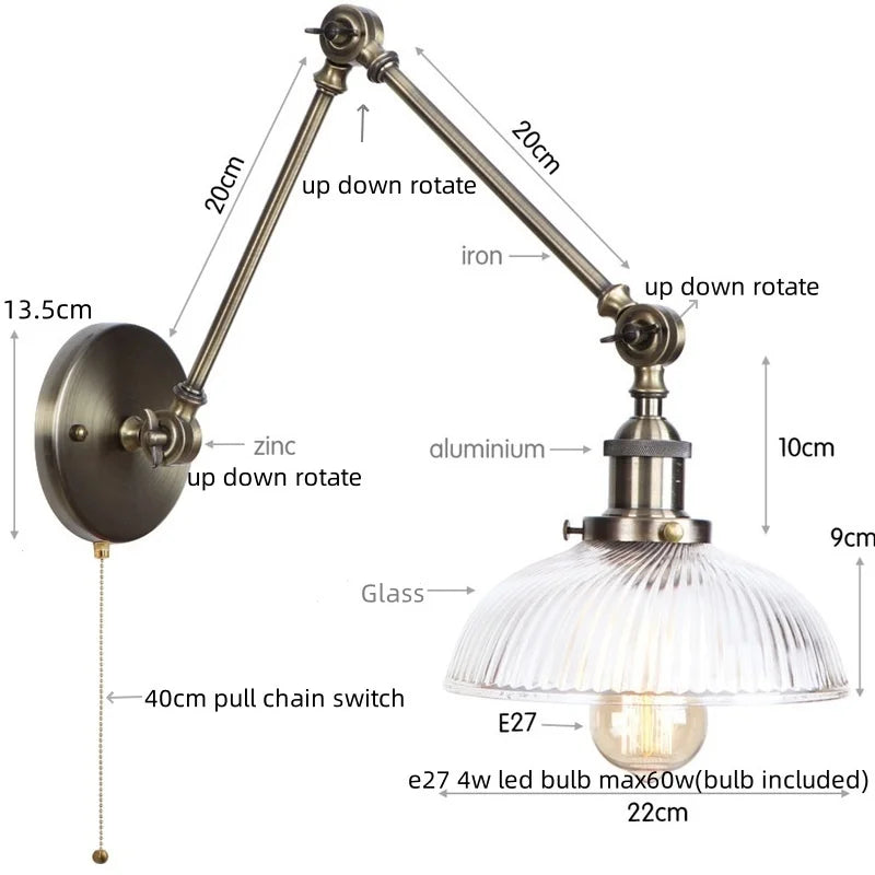 DecorBites™ Industrial Adjustable LED Wall Sconce with Clear Glass Shade