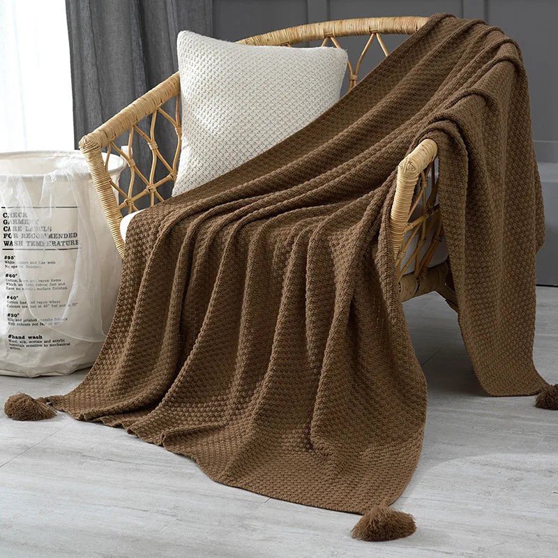 Decorbites™ Gestrickte Sofawurfdecke mit Fransen-Garn