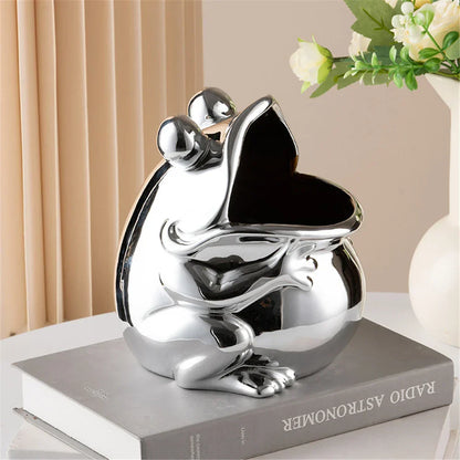Decorbites™ Frosch-Skulptur-Aufbewahrungsbox: Silbergrünes Schreibtisch-Dekorationsstück & Heimdekoration