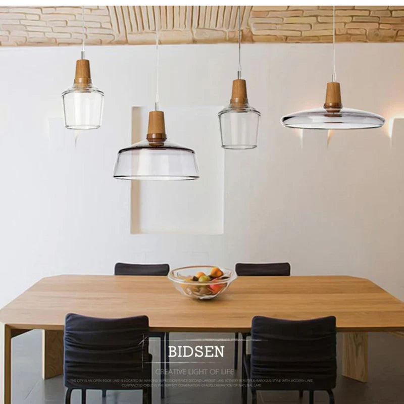 Decorbites™ Glas-Lampenschirm-Hängeleuchte, Holz-Hänge-Suspension, Retro-Amerikanisches Design