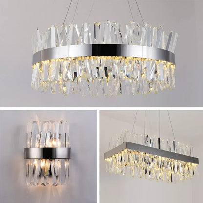 DecorBites™ Crystal LED Chrome Pendant Chandelier for Kitchen Dining Living Room