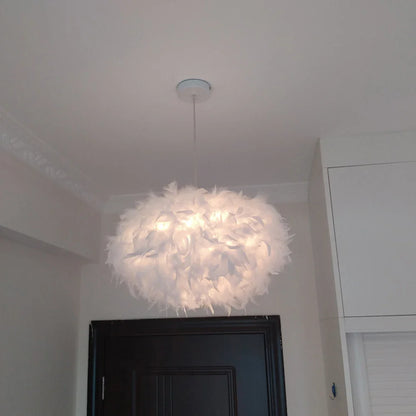 White Feather Pendant Light With Metal Frame