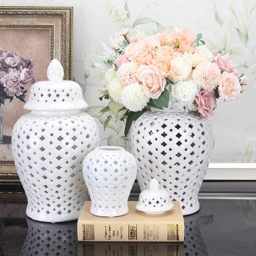 Decorbites™ Golden Ceramic Ginger Jar Heimdekoration Vase Topf Blumenarrangement Aufbewahrungsgefäß