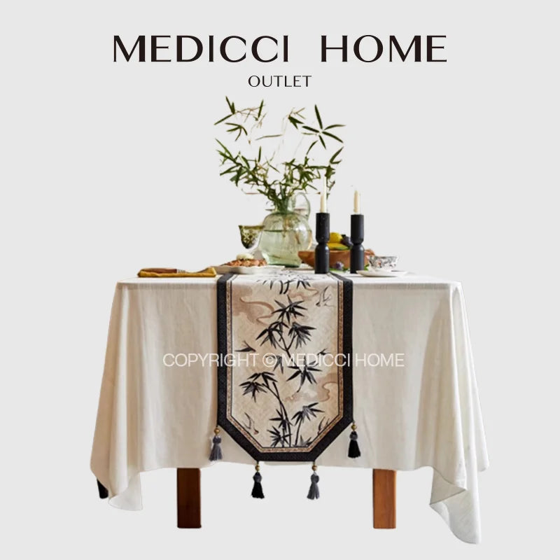 Decorbites™ Bambusblatt-Schwalben-Druck Tischläufer für Chinoiserie Chic Landhaus-Dekoration