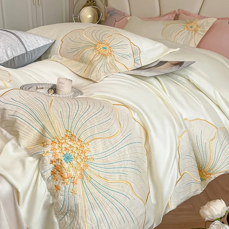 Decorbites™ Besticktes Ägyptisches Baumwoll-Bettwäsche-Set für King Queen RU Bettwäsche