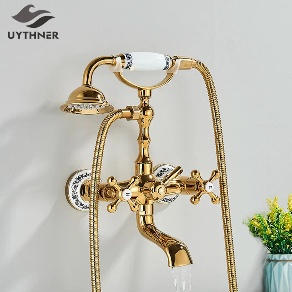 Decorbites™ Golden Schwarzer Badewannenarmatur mit Handbrause und drehbarem Auslauf