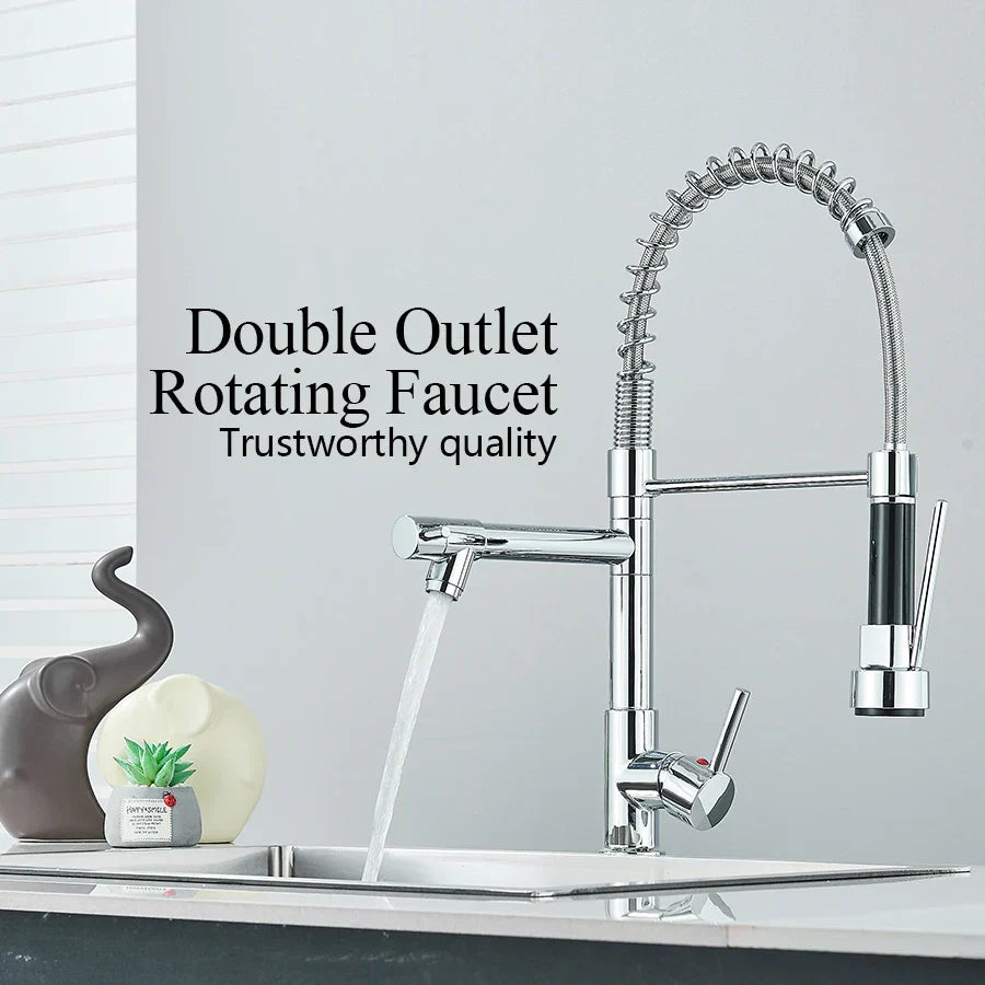 Decorbites™ Duale Auslauf Messing-Küchenarmatur mit 360° Drehung - Chrom