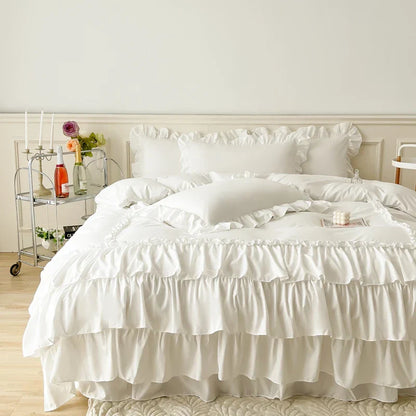 DecorBites™ Lace Ruffle Princess Bedding Set with Bed Skirt & Pillowcases