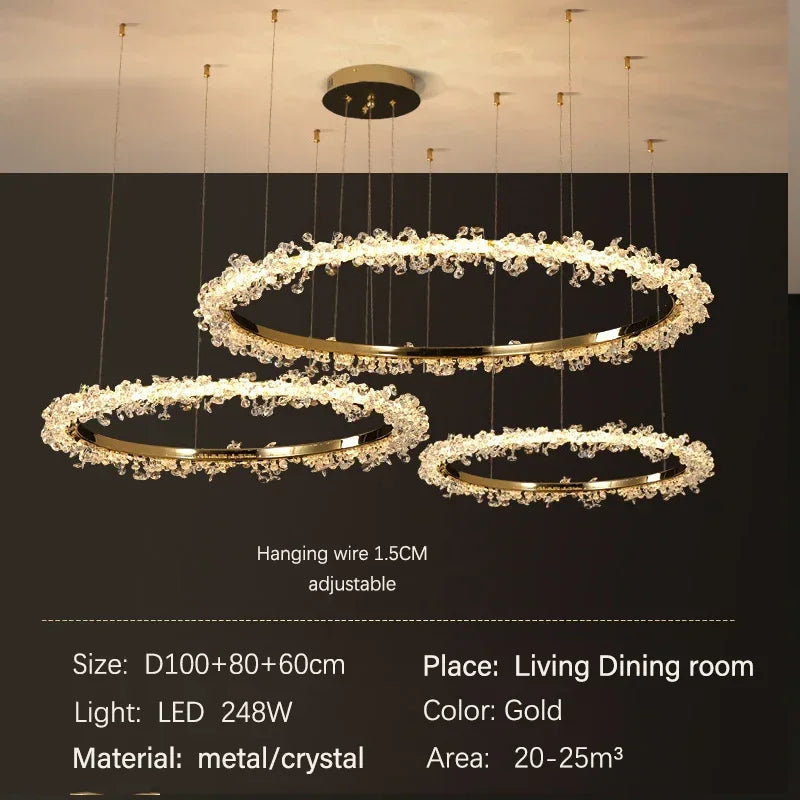 Decorbites™ Golden Round Crystal Chandelier | Nordischer Luxus-LED-Halo-Lüster für das Wohnzimmer