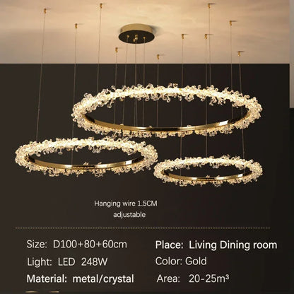 Decorbites™ Golden Round Crystal Chandelier | Nordischer Luxus-LED-Halo-Lüster für das Wohnzimmer