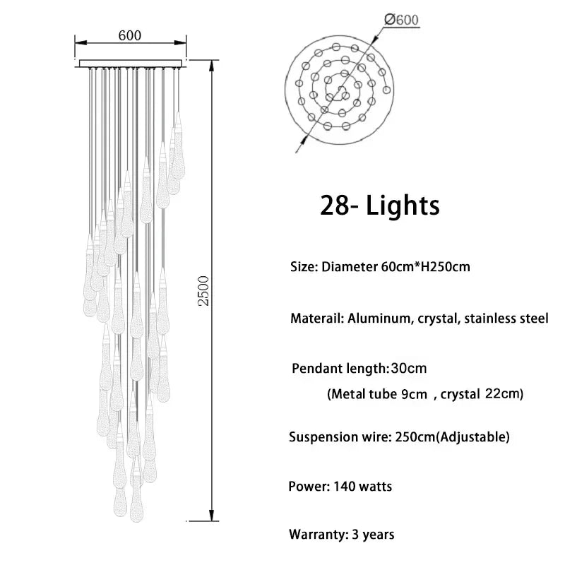 Gold Crystal Staircase Fixture