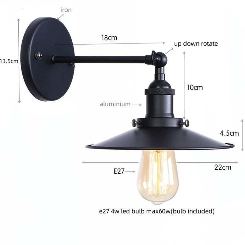 Decorbites™ Industrielles Vintage Steckdosens LED Wandlicht für Badezimmerspiegel Treppenhaus Balkon