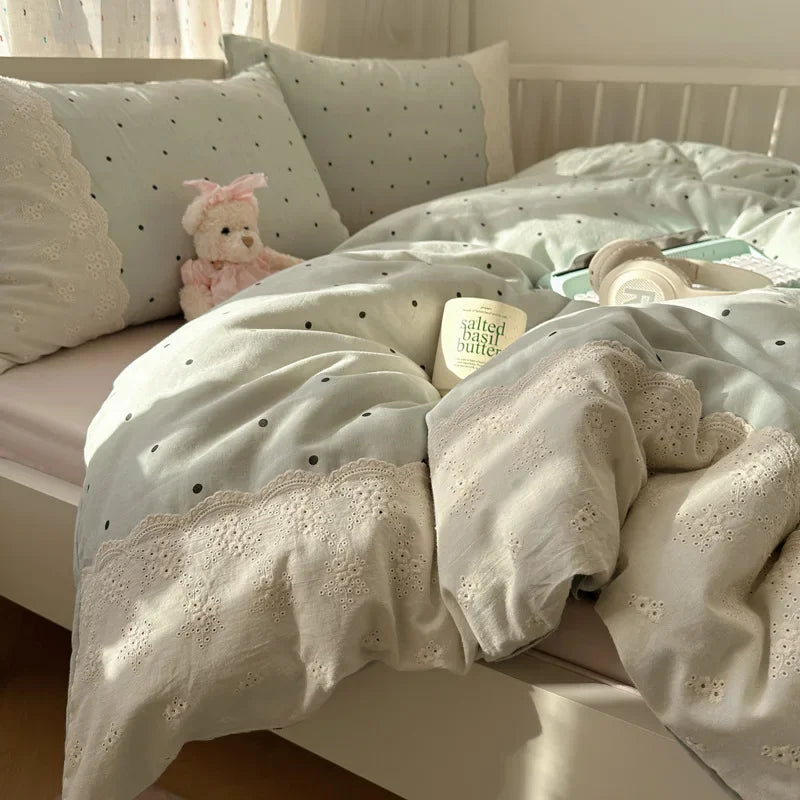 Decorbites™ Spitzenbettwäsche-Set mit Daunendeckelbezug 4 Teile Französisches gewaschenes Baumwollgewebe für Einzel- und Doppelbetten