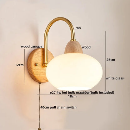 DecorBites™ Glass Wood LED Wall Lights Decor for Bedroom Living Room Coffee Mirror Bedside Lamp