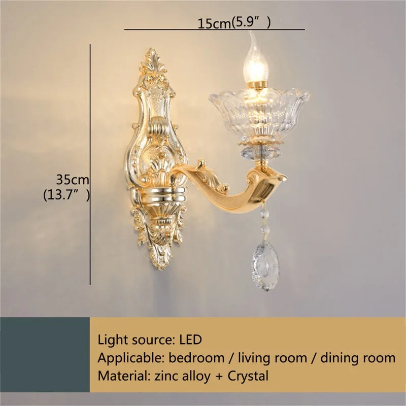 DecorBites™ Gold Crystal Wall Sconce LED Lamp for Home Bedroom & Living Room